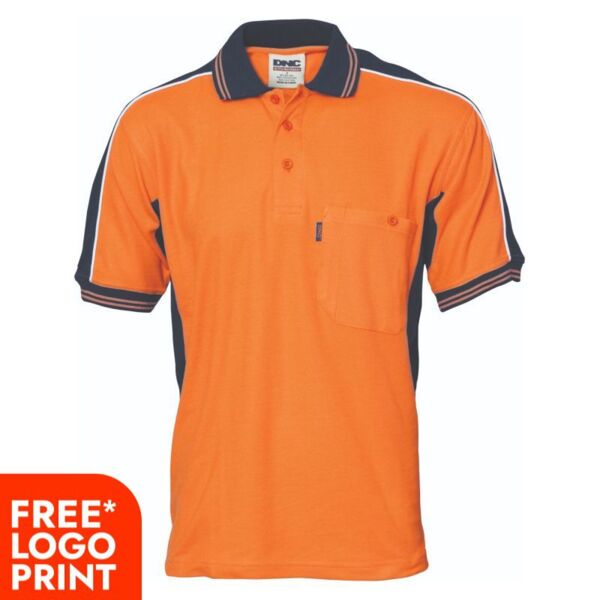 Mens Poly Cotton Contrast Panel Polo Thumbnail