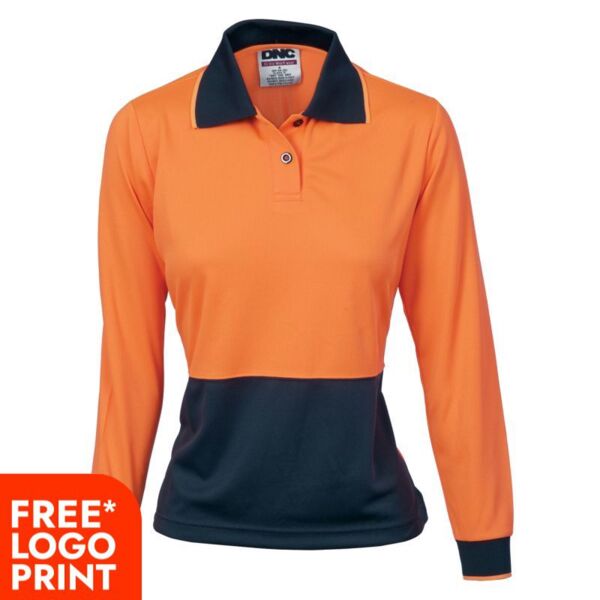 Womens HiVis Two Tone Long Sleeve Polo Shirt Thumbnail